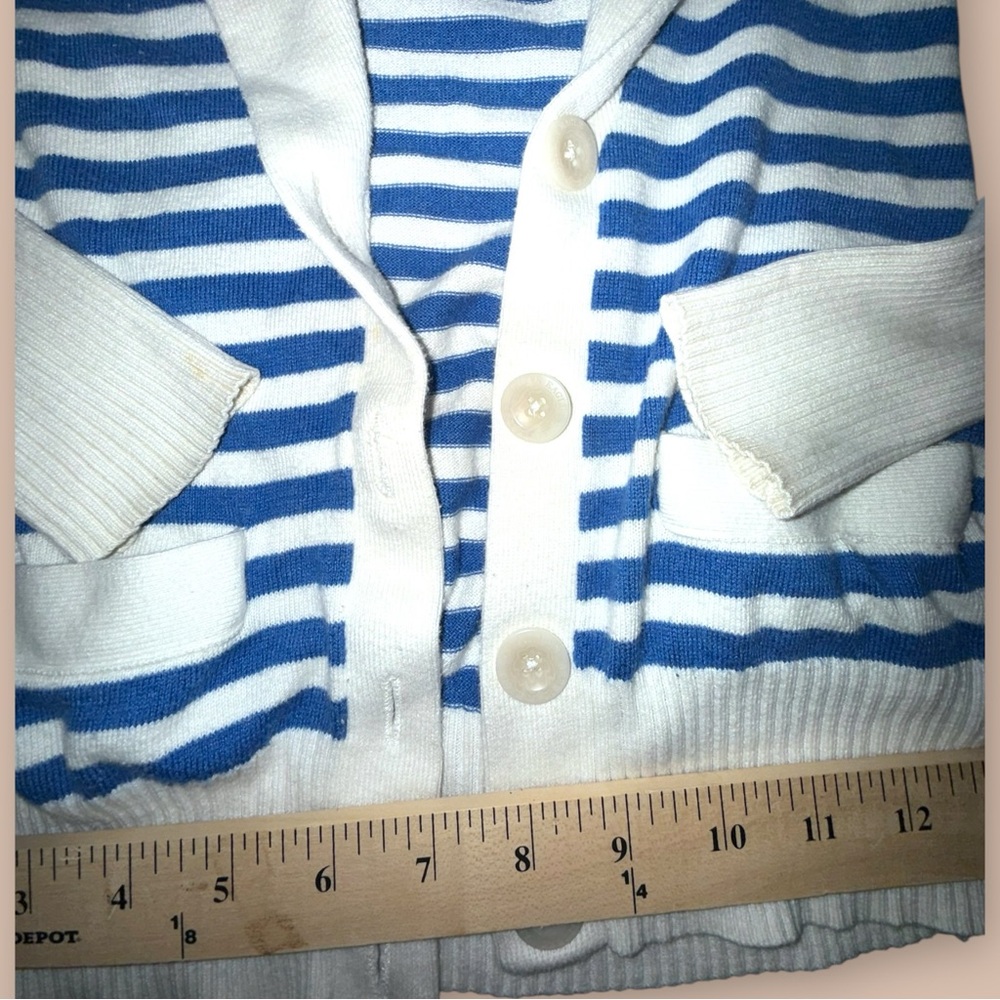 American Eagle Striped Shawl Collar Cardigan Blue White Medium Cozy - Picture 3 of 5